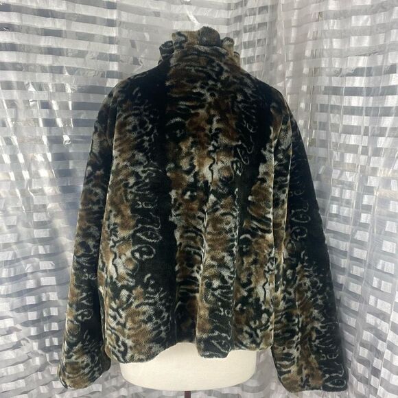Cato Black Animal Print Faux Fur Open Front. Oat - Picture 3 of 6